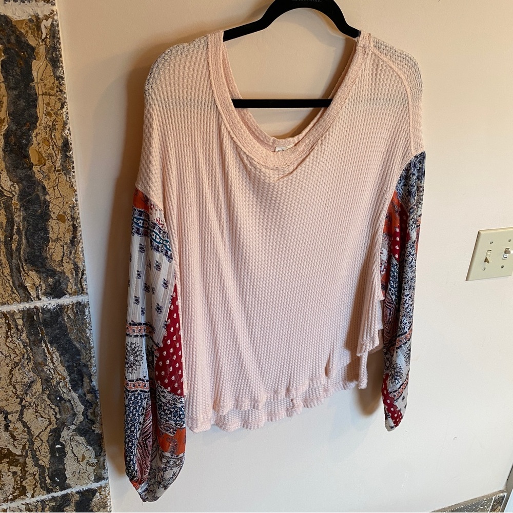 By Together Waffle Sheer Sleeve Top